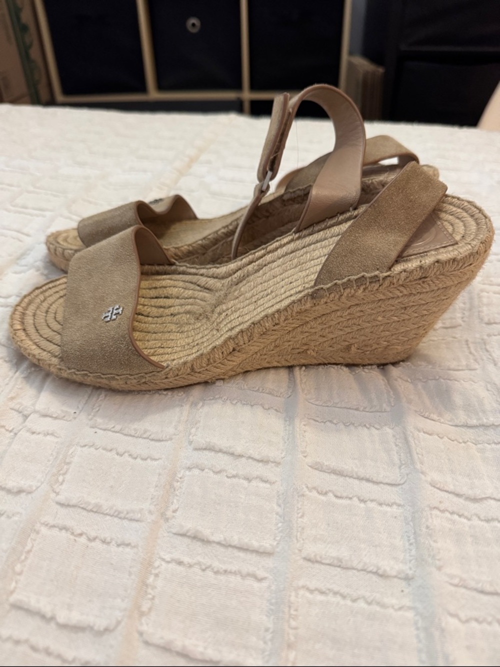 Tory Burch Beige Suede Espadrille Ankle-Strap Sandals - Picture 2 of 4